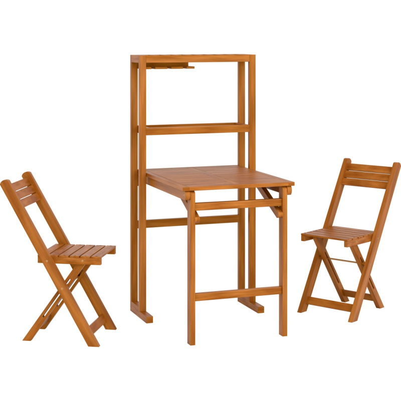 Balkonová jídelní sestava Marmora s funkcí regálu, akáciové dřevo, 3dílná