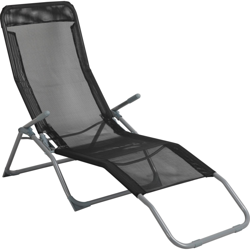 BWO Skládací zahradní lehátko Pando černé 140 x 61 x 57-96,5 cm