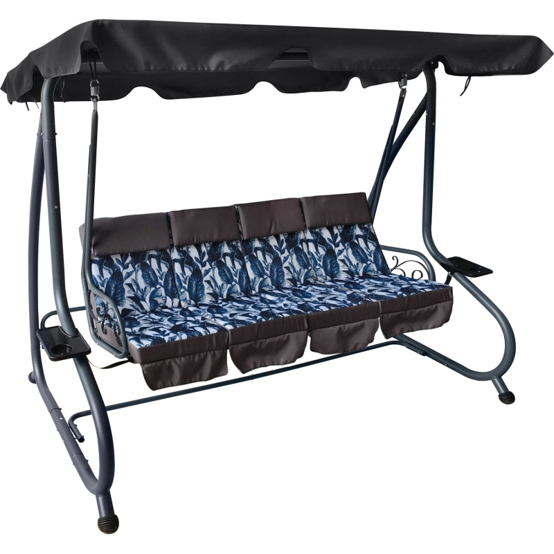 Hollywoodská houpačka Talca 4místná, motiv květin antracit/modrá, 124x233x170 cm