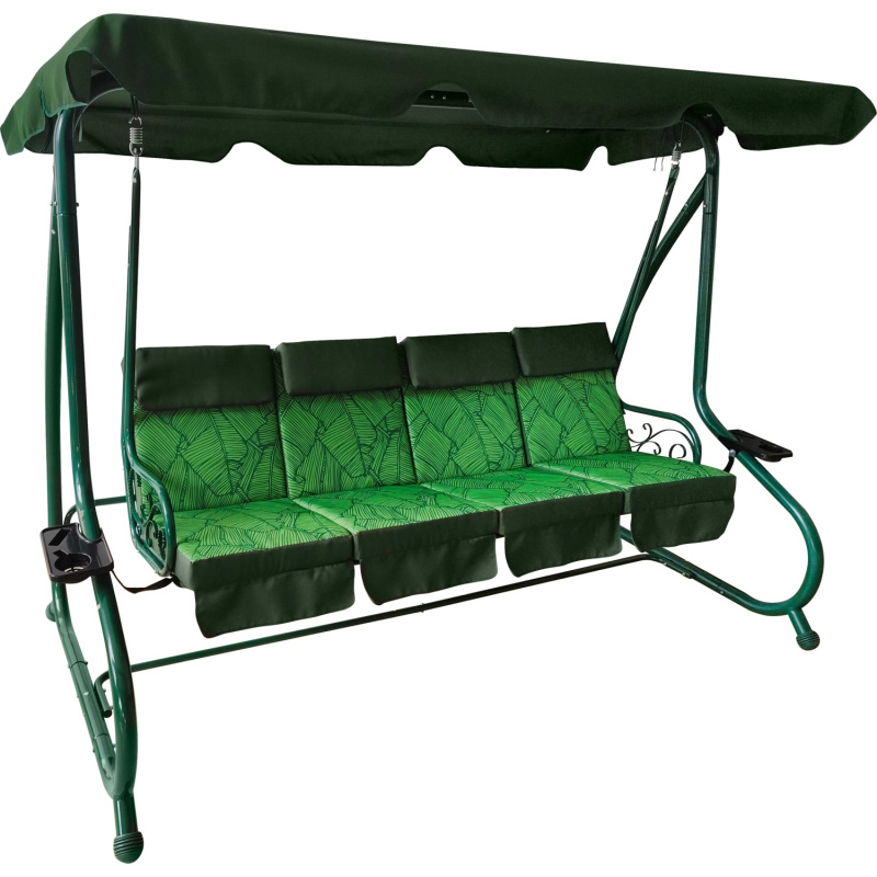 Hollywoodská houpačka Talca 4místná, motiv květin antracit/zelená, 124x233x170cm