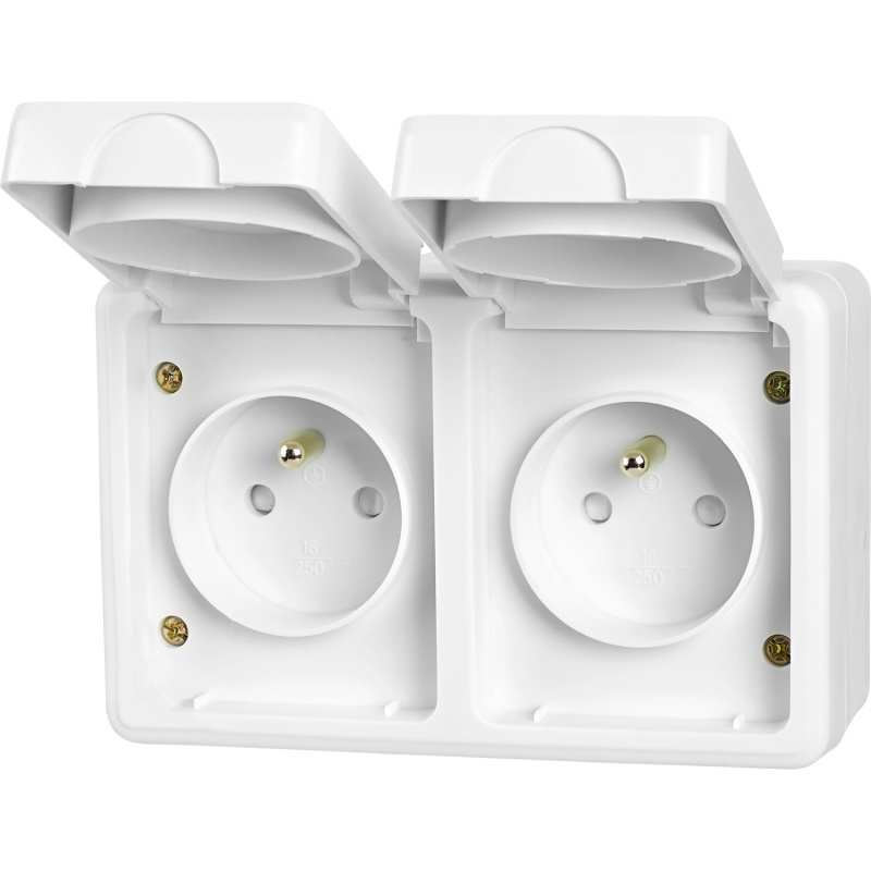 Zásuvka se středovým ochranným kontaktem dvojitá IP54 bílá