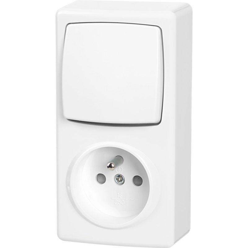 Zásuvka se středovým ochranným kontaktem + vypínač/přepínač IP20 polární bílá