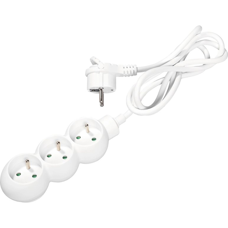 Prodlužovací kabel, 3 zásuvky, bílý, 1,4 m