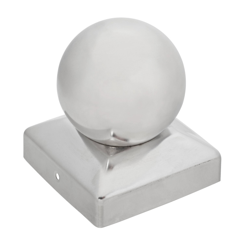 Krytka sloupku čtvercová s koulí, nerez. ocel, 91 x 91 mm