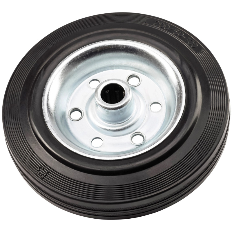 Kolo s gumovou obručí průměr 200 mm ocelový ráfek náboj 58 mm černé