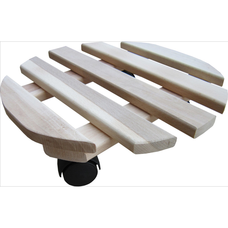 Vozík pod květináč kulatý hladký buk přírodní 30 cm