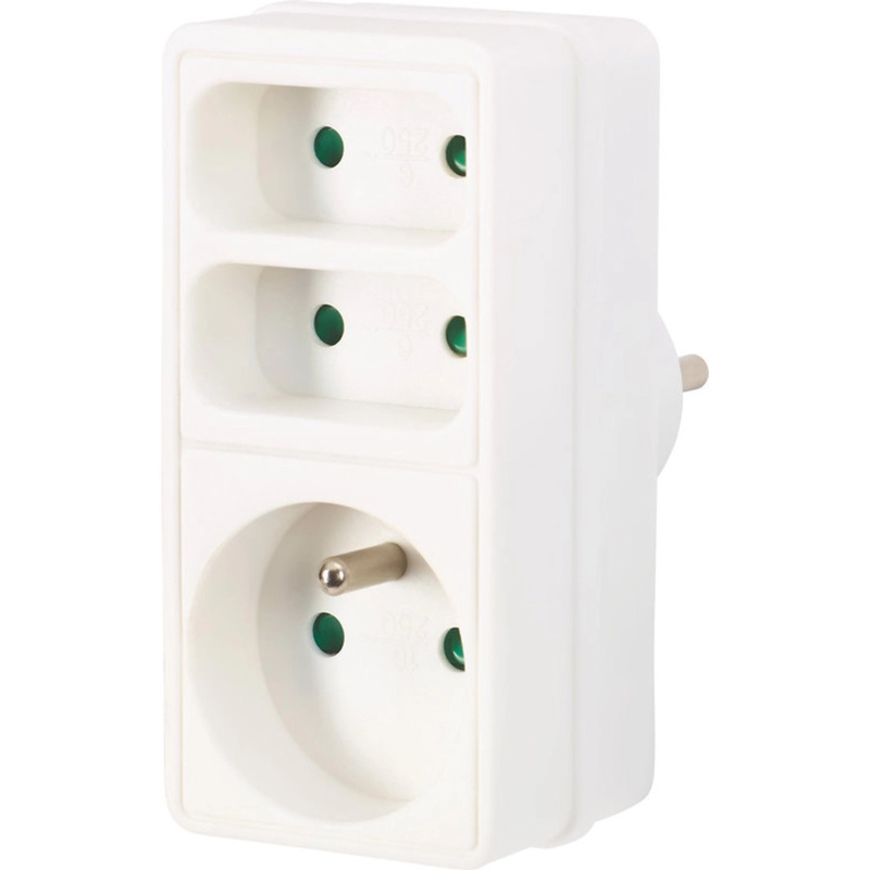 Rozbočovací zásuvka 2x plochá + 1x kulatá, bílá