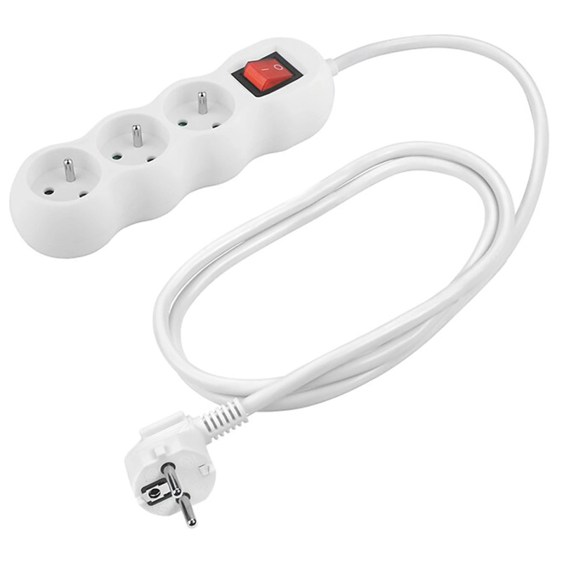 Prodlužovací kabel s vypínačem, 3 zásuvky, bílý, 1,4 m