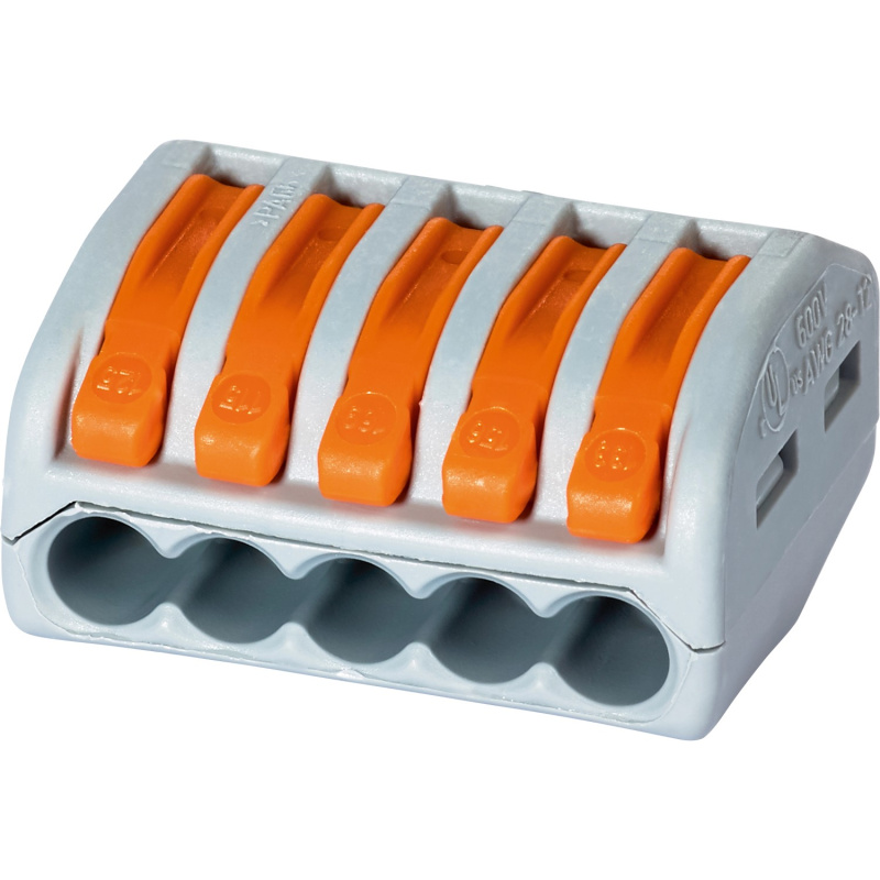 WAGO Páčková spojovací svorka 222, 5 vodičů, max. 4 mm2, 10 ks