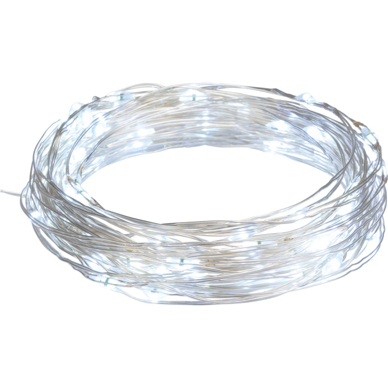 LED světelný řetěz 80x mini LED, studená bílá, IP44, měděný drát, 8,1 m