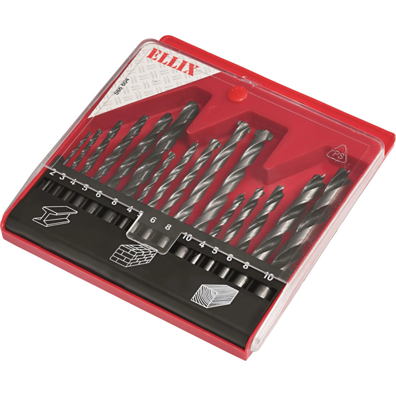 Sada vrtáků na dřevo, kámen a kov, 16dílná