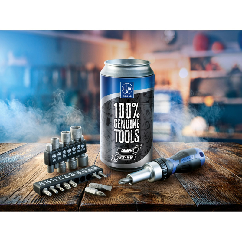 LUX-TOOLS Sada bitů se šroubovákem v plechovce, 18dílná