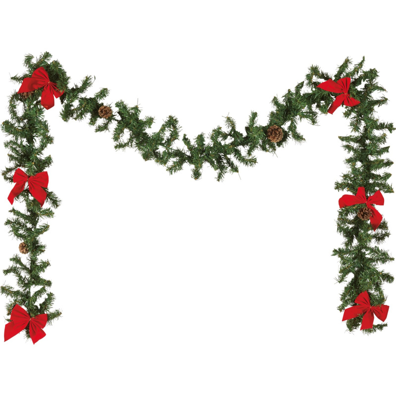 BWO Vánoční umělá girlanda jedlová s mašlemi zelená 180x větev, 270 cm
