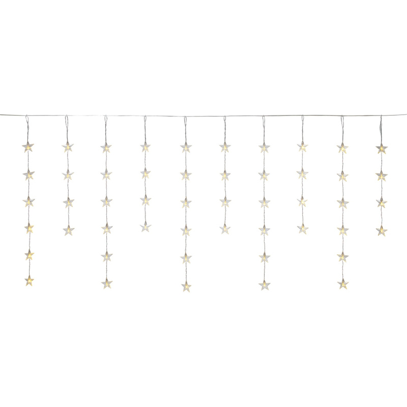 LED světelný závěs s hvězdami 64 LED teplé bílé barvy, průhledný kabel, 7,5 m