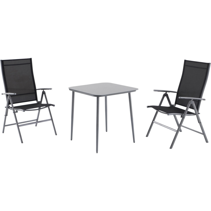 BWO Sestava zahradního nábytku Suriname ocelová stříbrná/černá 3dílná
