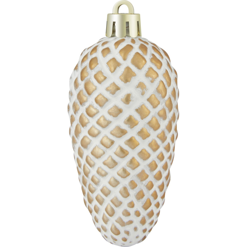 Sada vánočních ozdob šišky plastové bílo světle hnědé 87 x 39 mm, 6 ks