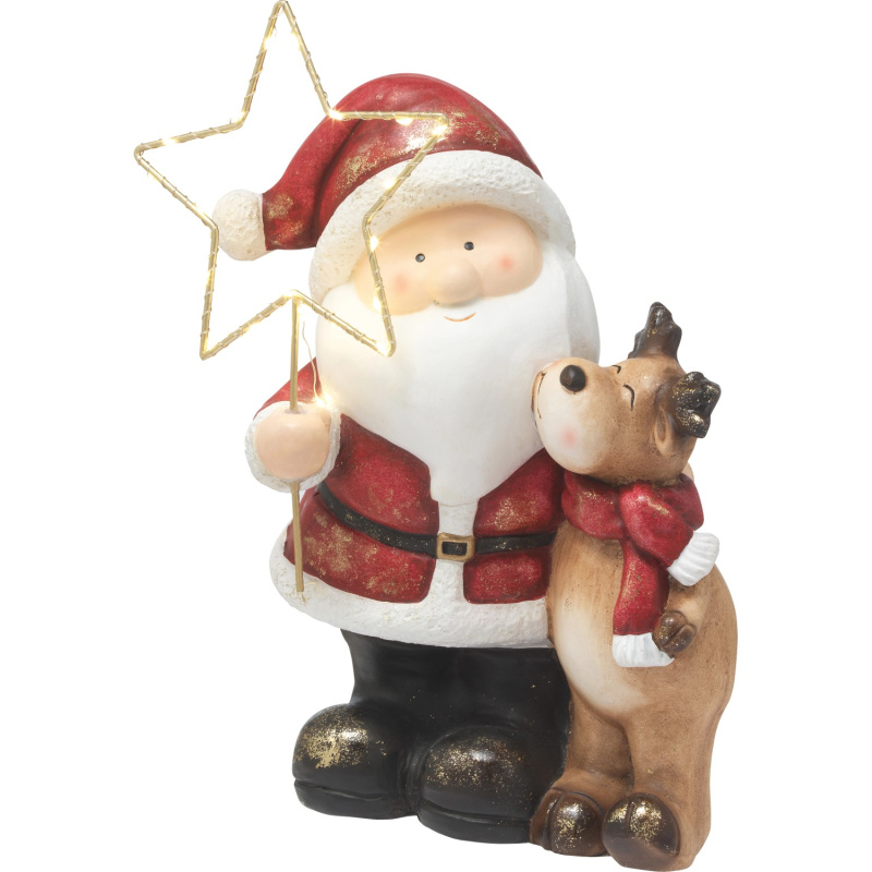 Vánoční dekorace Santa Claus se sobem s osvětlením, 32 cm
