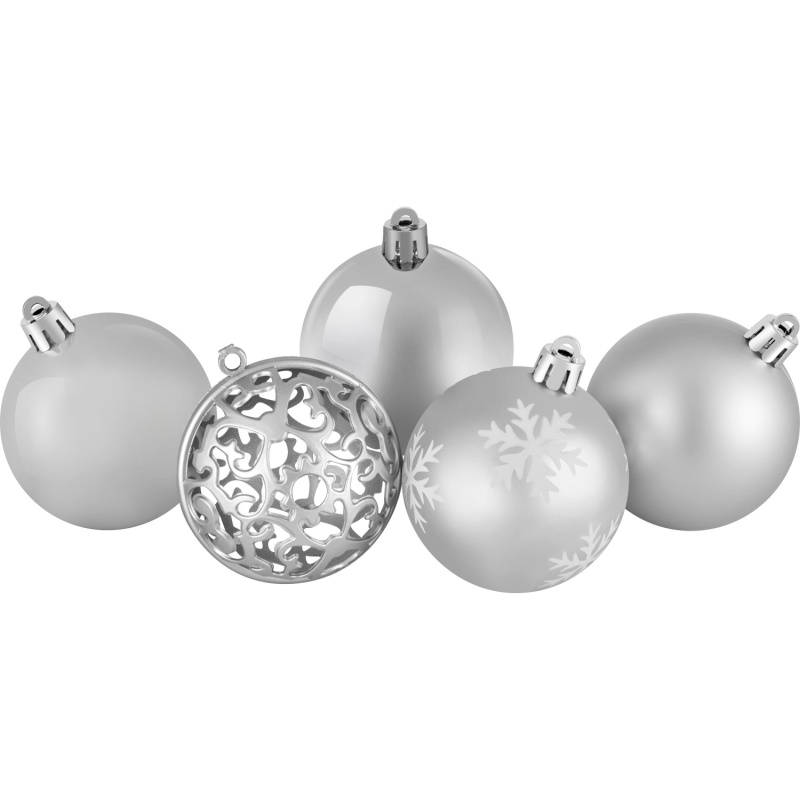 Sada vánočních ozdob Ornament koule plastové matné/lesklé stříbrné pr. 6 cm 25ks