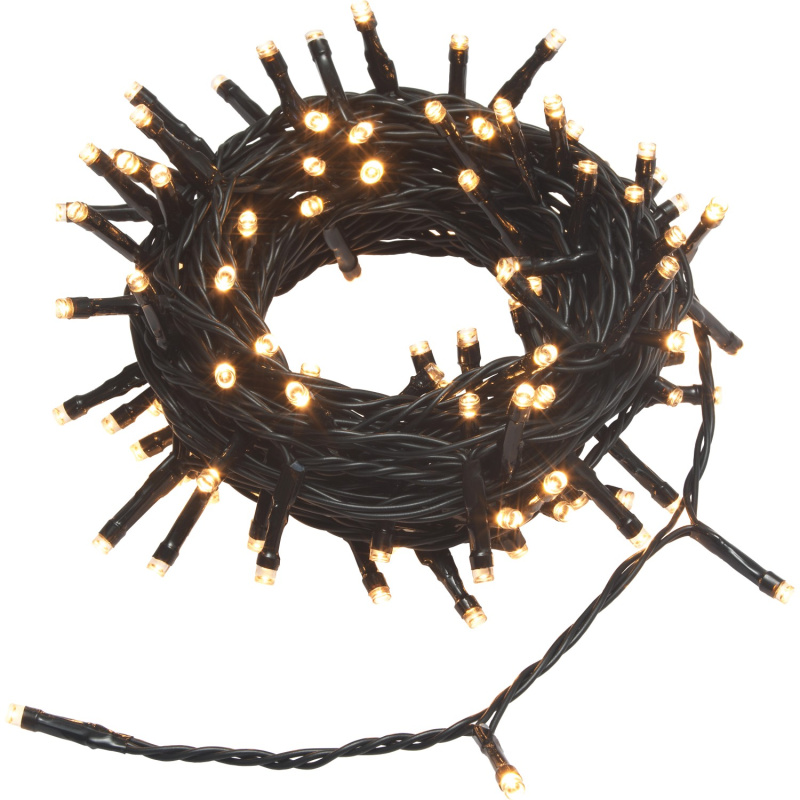 VLC LED světelný řetěz 120 x LED teplá bílá, IP44, černý, 9,42 m
