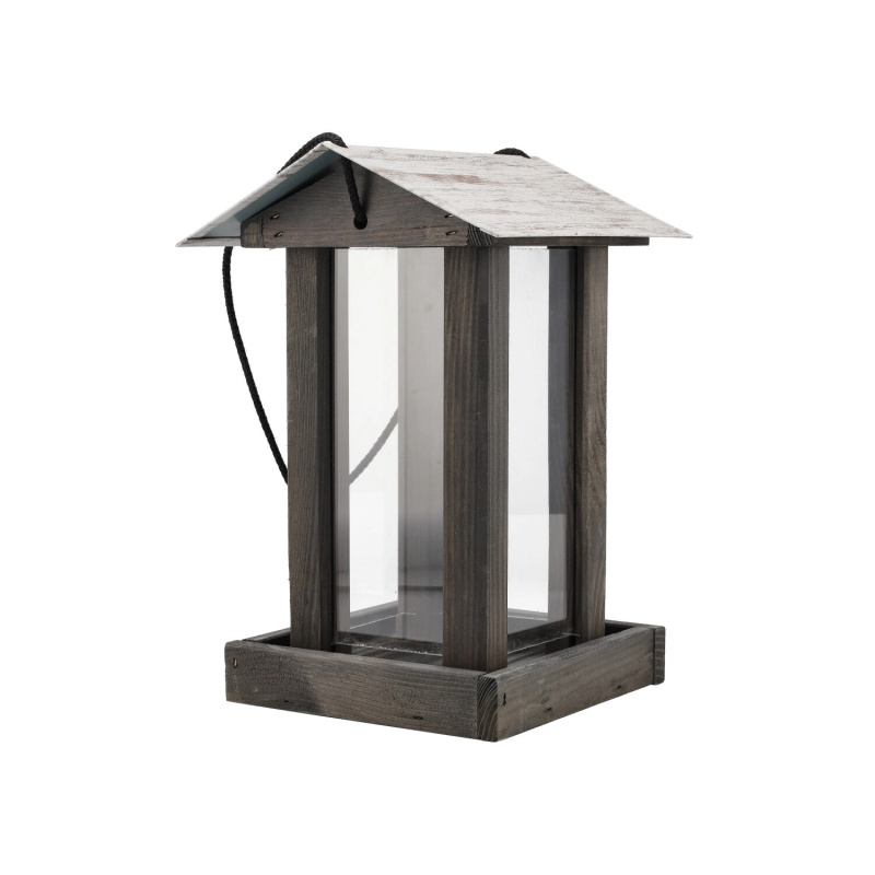 Krmítko pro ptáky závěsné, hnědá tmavá, 19 x 19 x 28 cm