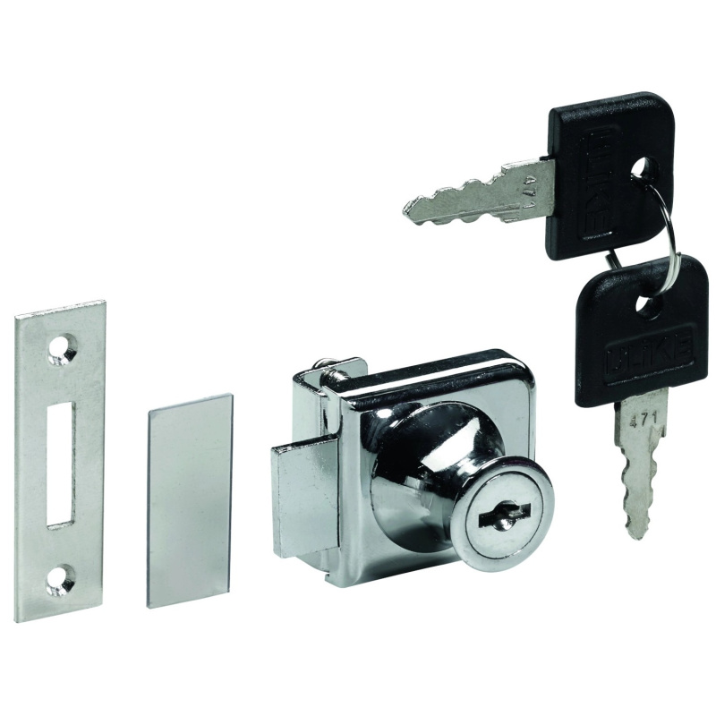 Hettich Nábytkový zámek na sklo s cylindrickou vložkou, poniklovaný, 18 mm