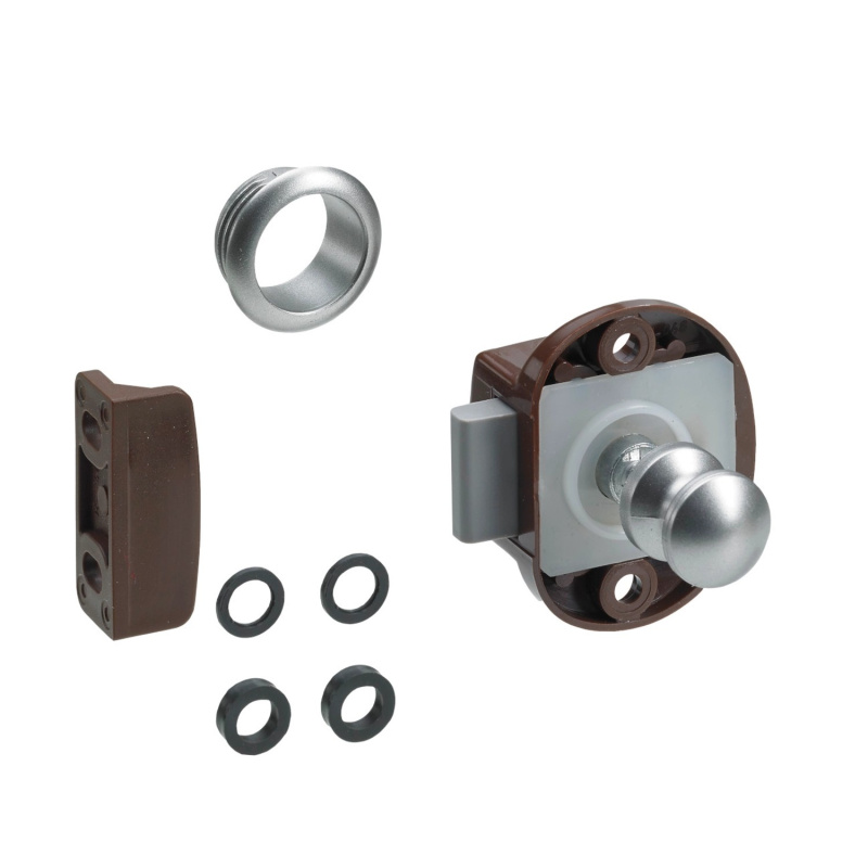 Hettich Nábytkový zámek na stlačení, stříbrno-hnědý, 20 x 48 x 35 mm