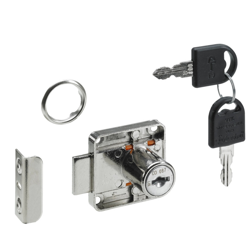 Hettich Nábytkový zámek s cylindrickou vložkou, 2 klíče, poniklovaný, 21 mm