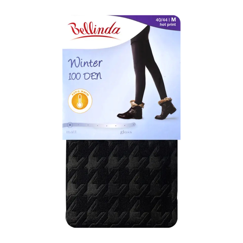 Dámské zimní punčocháče, extra hřejivé WINTER 100 DEN - BELLINDA černá-potisk M