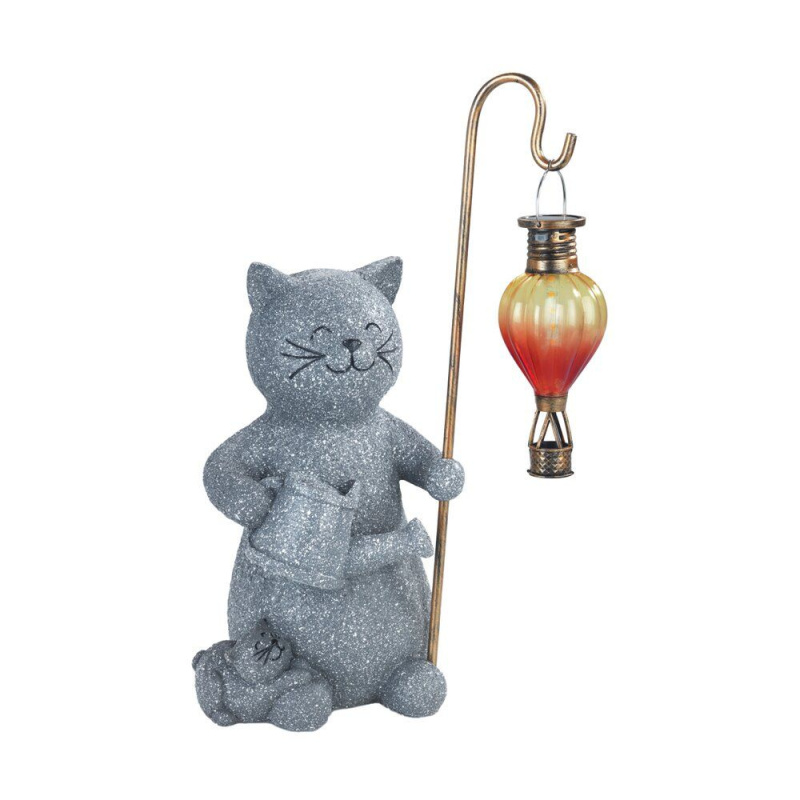 Maximex Solární lampa kočka se svítícím balónem LED, 26,5 x 16 cm šedá 108047