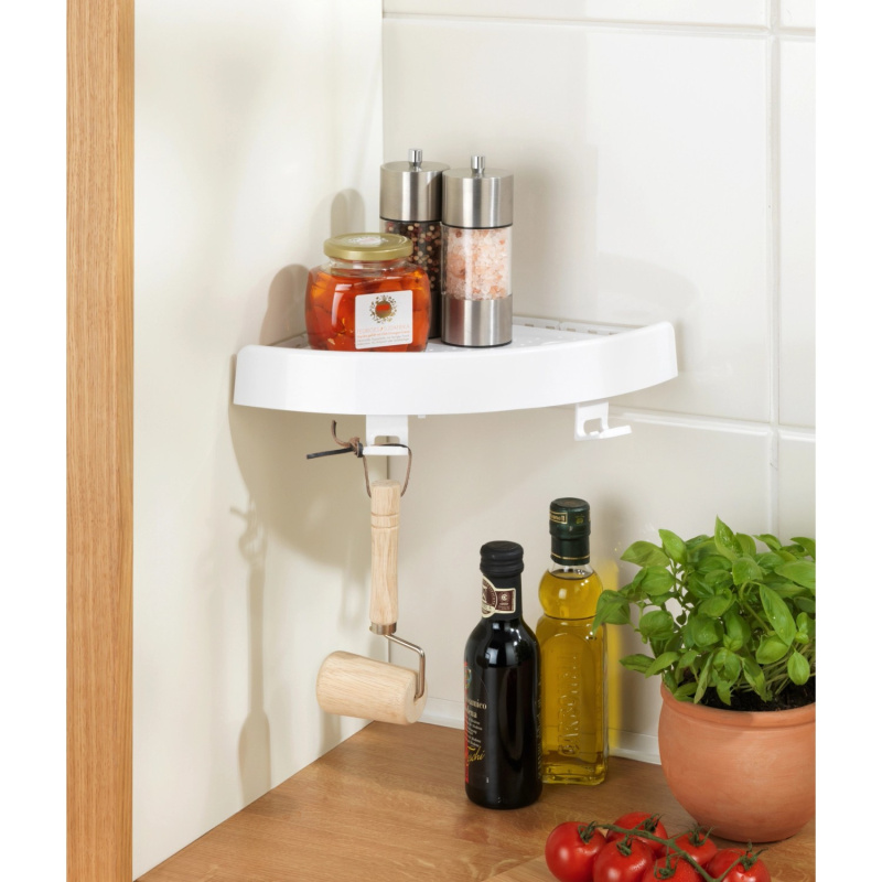 Allstar Wenko Bílá rohová police s háčky, sprchová police bílá