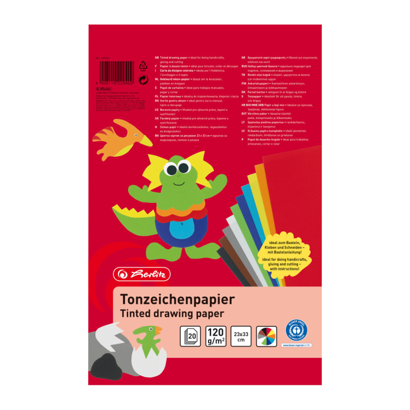 Barevné papíry recyklované Herlitz 33 x 23 cm v bloku, 20 listů, 120 g/m2