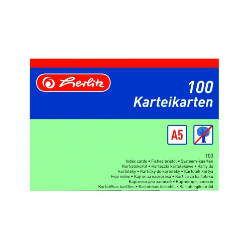 Karty do kartotéky A5 Herlitz, linka, 100ks - zelené