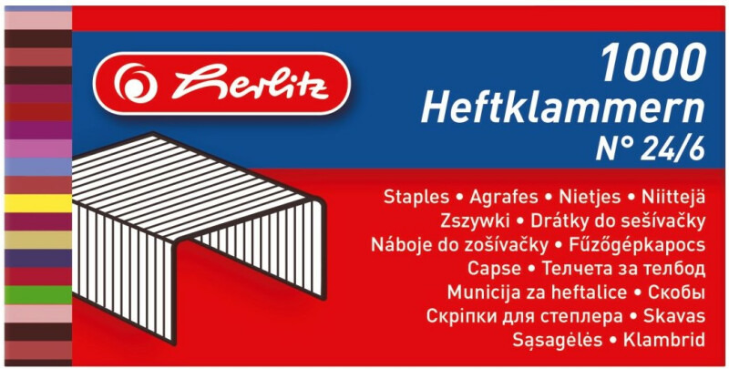 Drátky do sešívačky Herlitz pozinkované, No. 24/6, 1000 ks