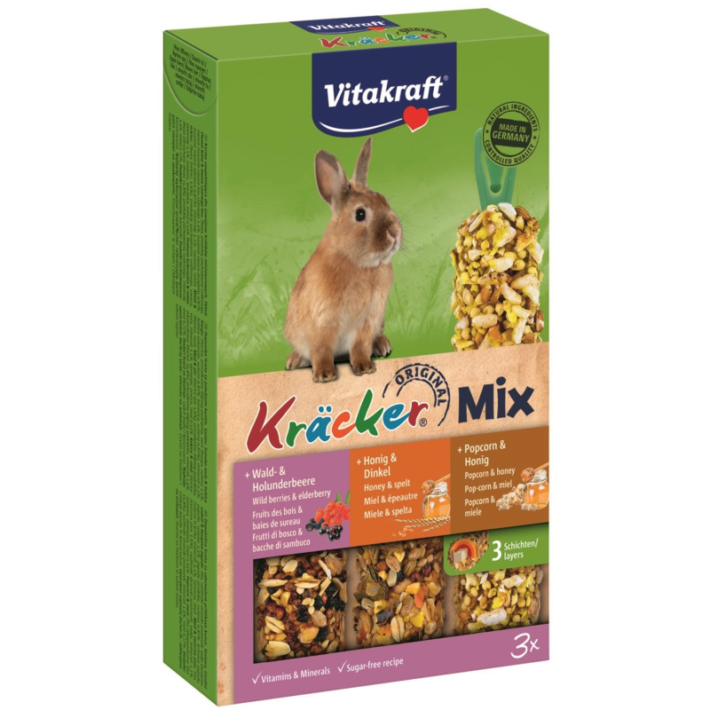Vitakraft Kräcker Mix králík lesní ovoce, med a popcorn 3 ks