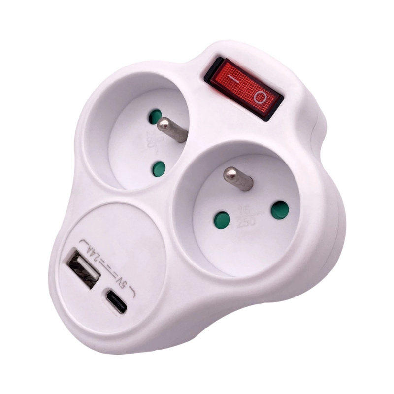 Zásuvka rozbočovací s 2xUSB A+C 2,4 USB A+C, bílá