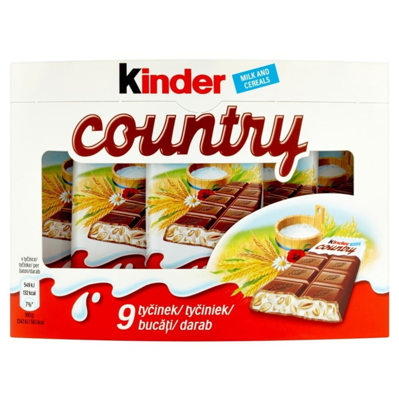 Kinder Country Mléčná čokoláda s mléčnou náplní a obilovinami (9x23,5g)
