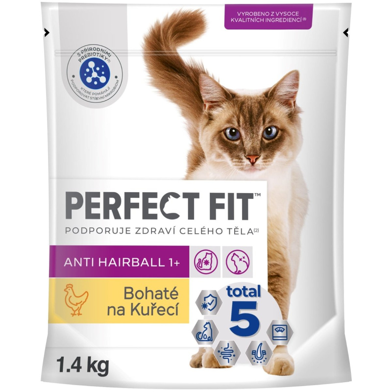 Perfect Fit Anti-Hairball granule pro dospělé kočky – bohaté na kuřecí