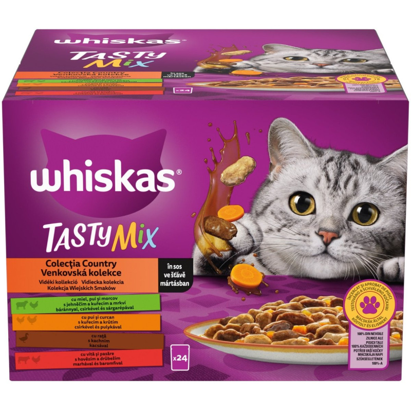 Whiskas Tasty mix Country kapsičky ve šťávě pro dospělé kočky 24×85 g