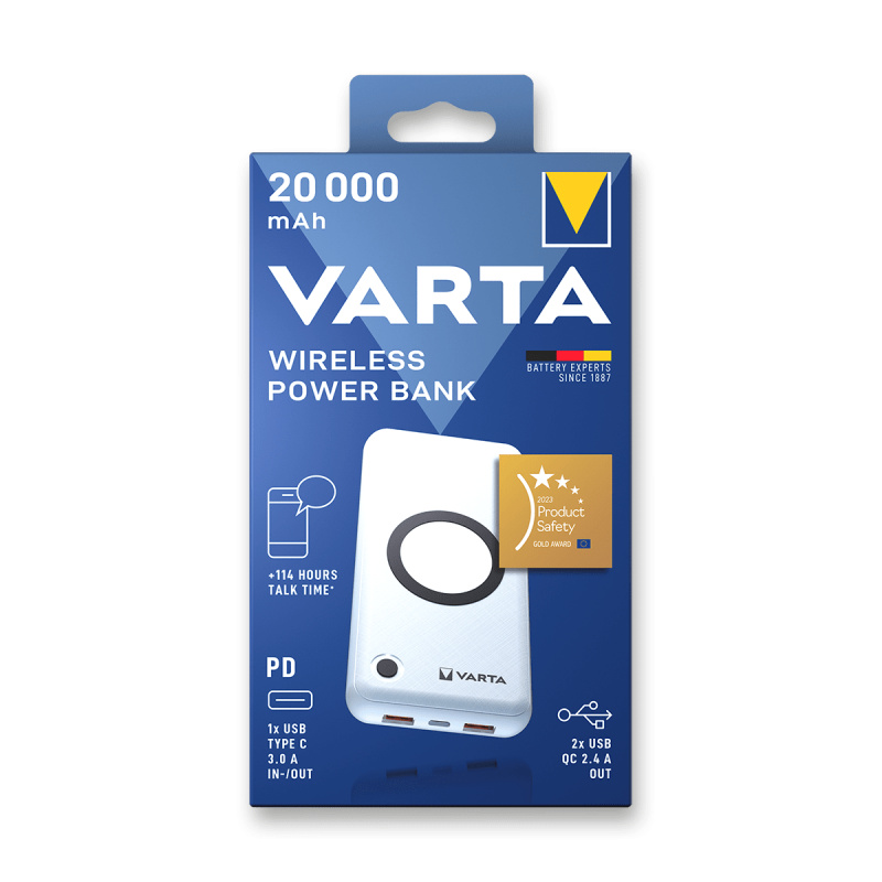 Varta - powerbanka - bezdrázová, 20 000 mAh
