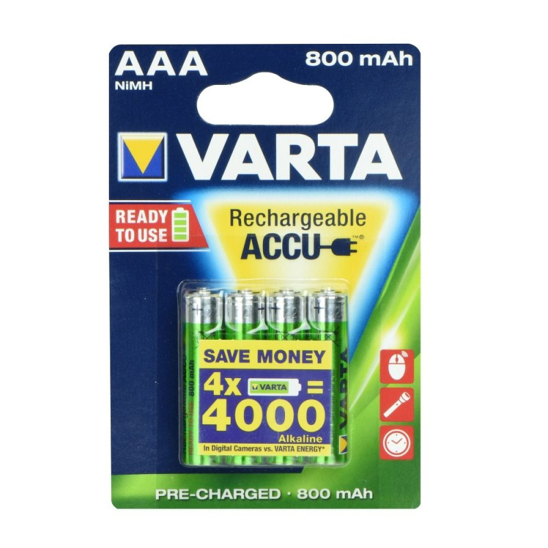 Přednabitá nabíjecí baterie VARTA AAA (HR03) NiMH 800 mAh