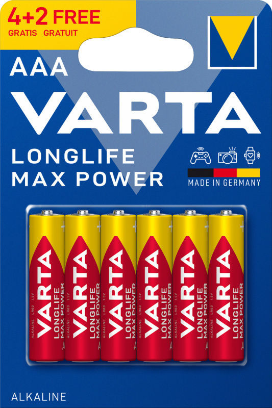 VARTA Longlife Max Power 4703101436 Baterie 4+2 AAA, 6 ks