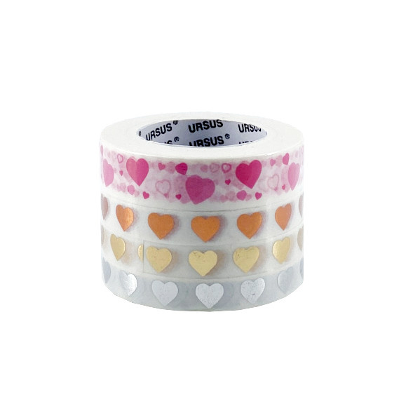 Samolepicí papírová washi páska sada - srdíčka (4ks)