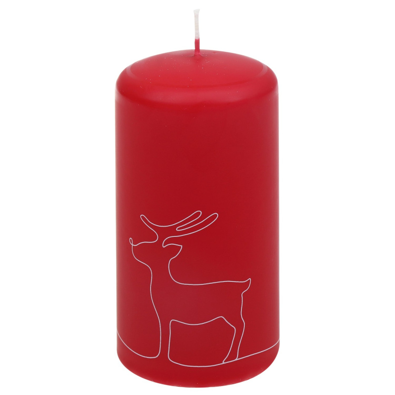 Steinhart Válcová svíčka s potiskem "Im Wald", rubínová, pr. 5,7 x 11 cm