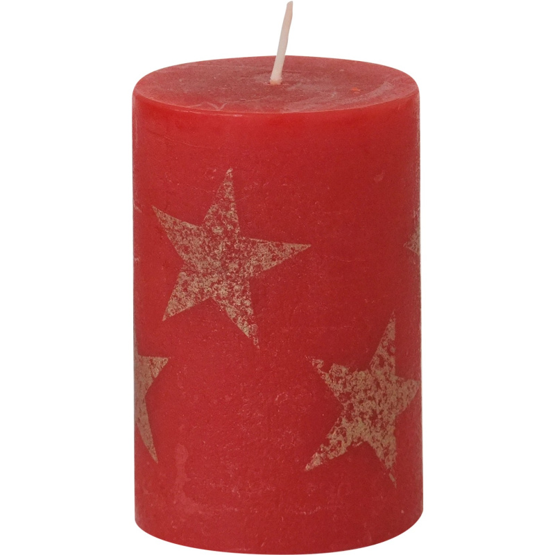 Sloupová vosková svíčka s hvězdami, rubínová, pr. 6,8 x 10 cm