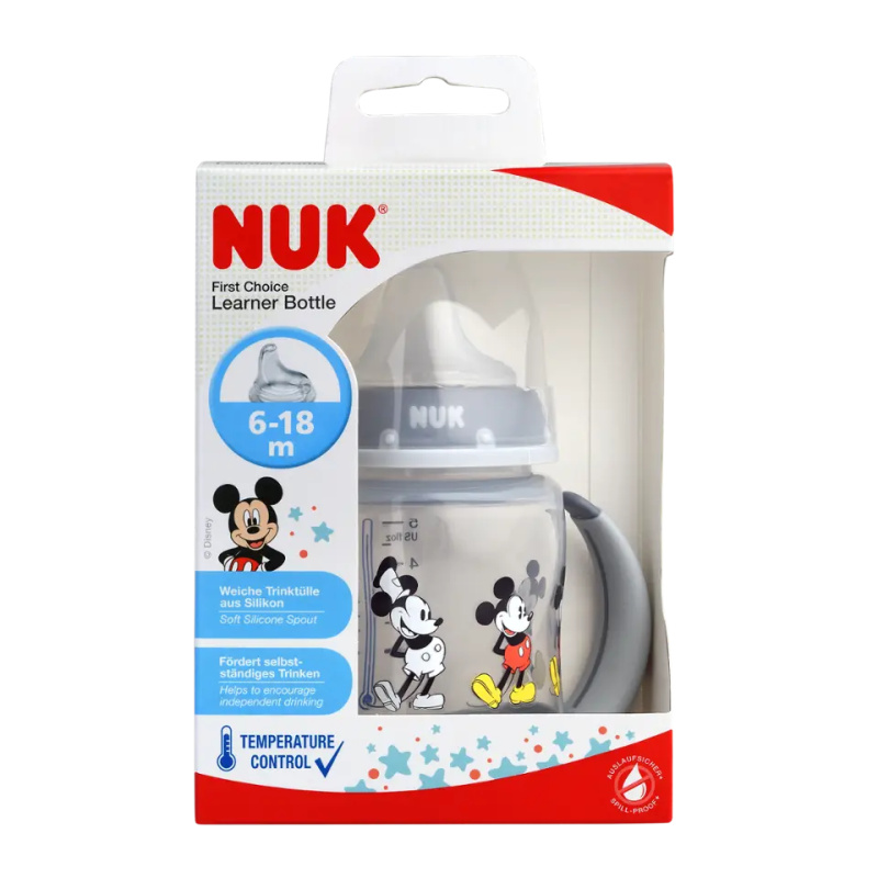 NUK First Choice Mickey Mouse tréninkový hrnek s držadly 6m+ Grey 150 ml