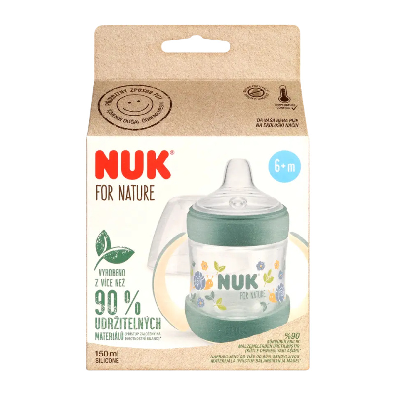 Učící kojenecká láhev NUK for Nature s kontrolou teploty 150 ml hnědá (6–18 měsíců)