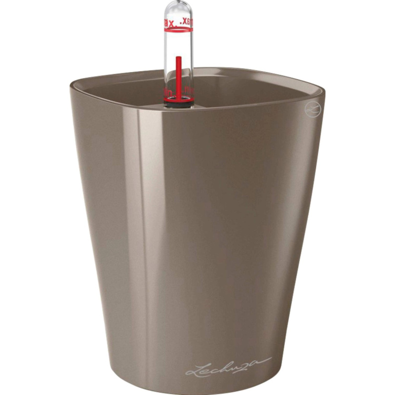 Lechuza Samozavlažovací květináč DELTINI taupe lesklá, 15 x 15 x 19 cm