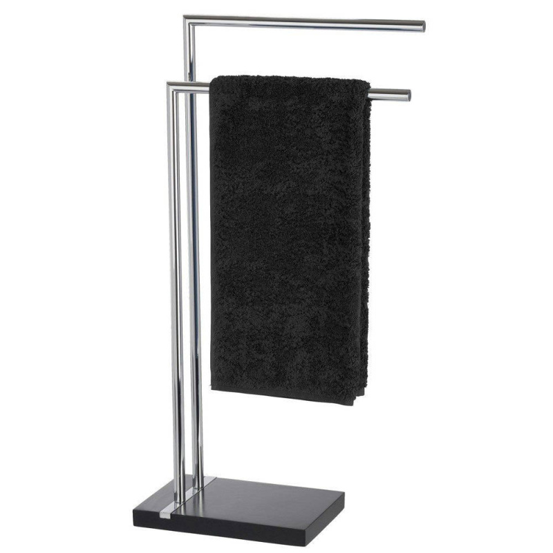 Koupelnový stojanový věšák na ručníky NOBLE BLACK, 2-ramenný, chromovaná ocel,WENKO 20461100 černá