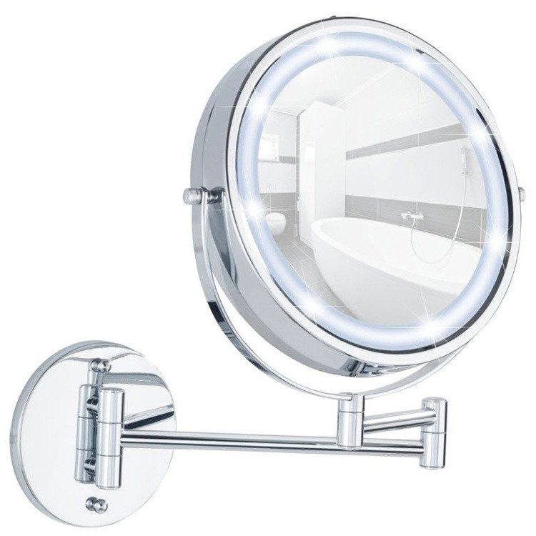 Kosmetické zrcátko Power-Loc LUMI s LED podsvícením, zvětšení x5, WENKO 3656530100 stříbrná
