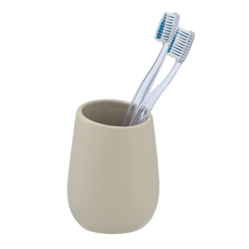 Kelímek na zubní kartáčky BADI, béžový, keramický, WENKO béžová